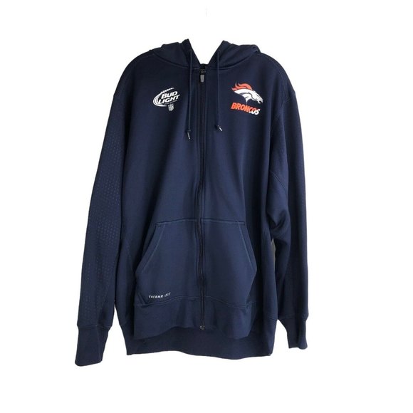 Nike Onfield Jacket Denver Broncos Mens Size XXL 2XL Blue Hooded Full Zip
